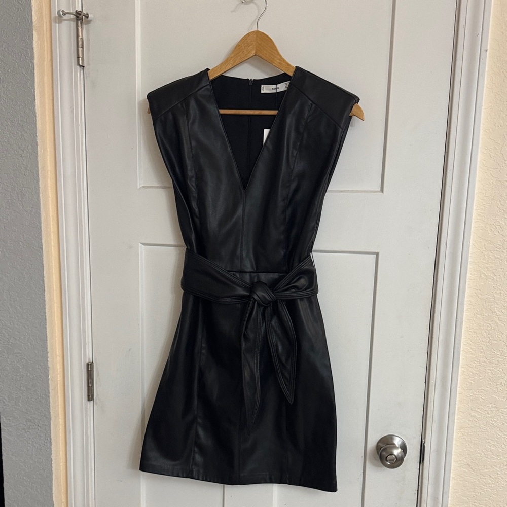 Mango Black Faux Leather Mini Dress